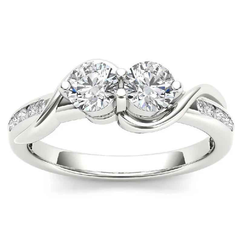 De Couer 10k White Gold 3/4ct TDW Two-Stone Diamond Engagement Ring - White H-I - White H-I