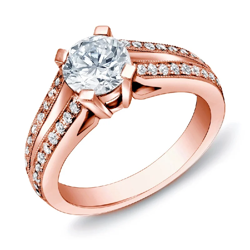 Auriya 14k Rose Gold 1 1/4ctw Modern Round Diamond Engagement Ring Certified (H-I, SI1-SI2)