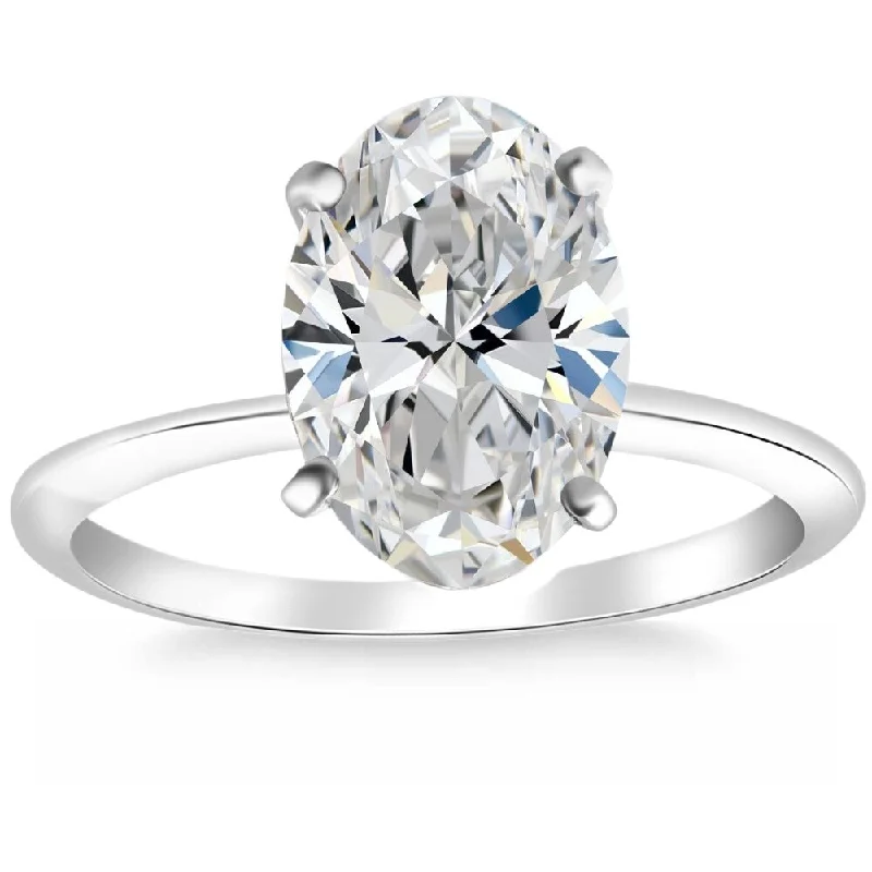 Certified 3.01Ct Oval Diamond Solitaire Engagement Ring Lab Grown 14k White Gold