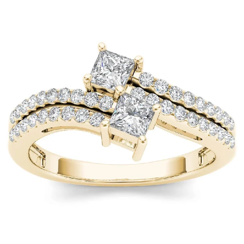 De Couer 14k Yellow Gold 3/4ct TDW Two-Stone Diamond Engagement Ring