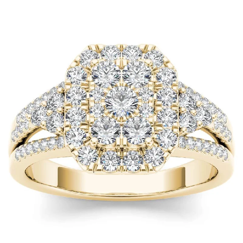 De Couer IGI Certified 14k Yellow Gold 1ct TDW Diamond Halo Engagement Ring