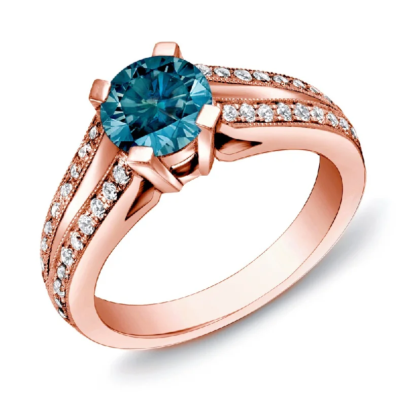 Auriya 14k Rose Gold 1 1/4ctw Modern Blue Diamond Engagement Ring (H-I, SI1-SI2)