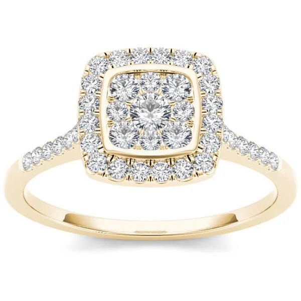 De Couer 10k Yellow Gold 1/2ct TDW Diamond Cluster Engagement Ring