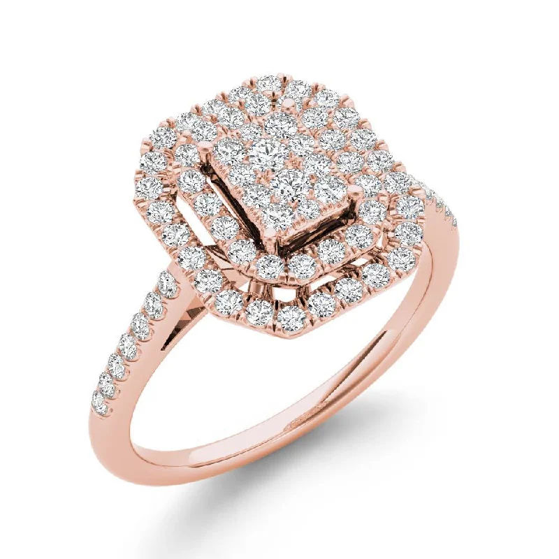 De Couer IGI Certified 1/2ct TDW Diamond Cluster Halo Engagement Ring - Pink