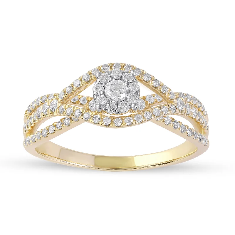 De Couer IGI Certified 10k Yellow Gold 1/2ct TDW Diamond Halo Engagement Ring