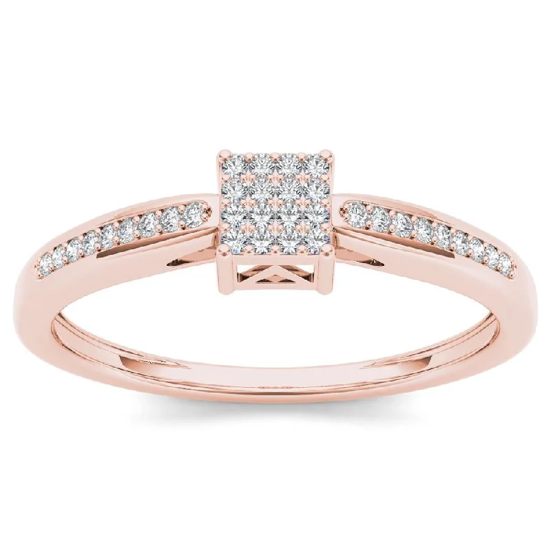 De Couer 10k Rose Gold 1/10ct TDW Diamond Cluster Engagement Ring