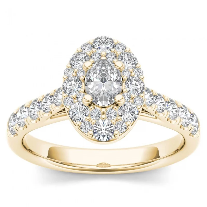 De Couer 14k Yellow Gold 1 1/4ct TDW Oval Shape Diamond Halo Engagement Ring