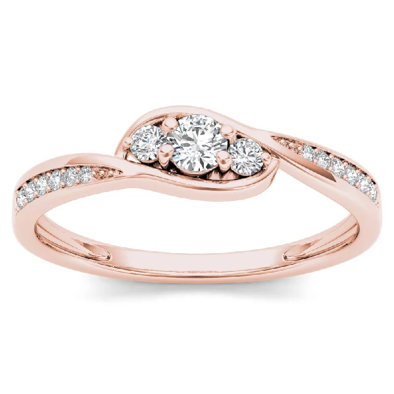 De Couer 10k Rose Gold 1/5ct TDW Diamond Bypass Cluster Engagement Ring - Pink