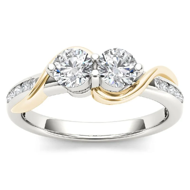 De Couer 10k Yellow Two-Tone White Gold 3/4ct TDW Two-Stone Diamond Engagement Ring