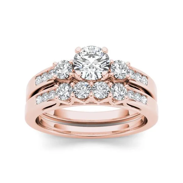 De Couer 14k Rose Gold 1 1/4ct TDW Diamond Three-Stone Engagement Ring Set - Pink