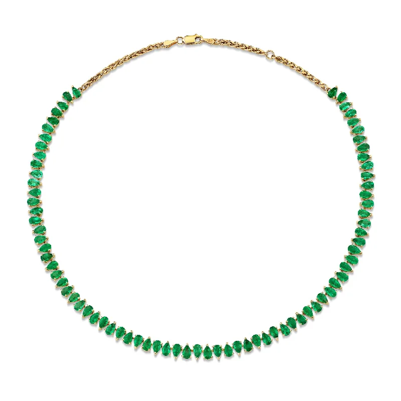 Reverse Water Drop Emerald Tennis Necklace