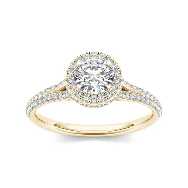 De Couer 14k Yellow Gold 1ct TDW Diamond Halo Engagement Ring