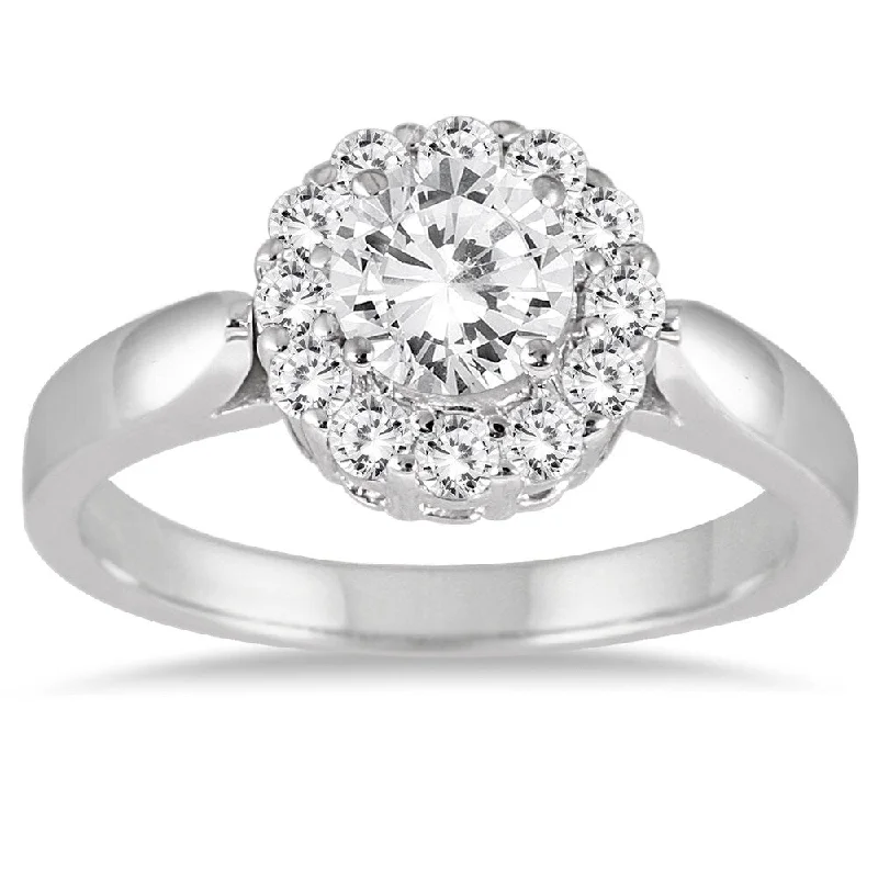 AGS Certified 1 Carat TW Diamond Engagement Ring in 14K White Gold J-K Color, I2-I3 Clarity)