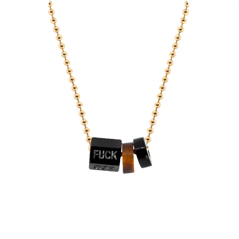 Carved Onyx "FUCK" Gemstone On Gold Ball Chain Necklace