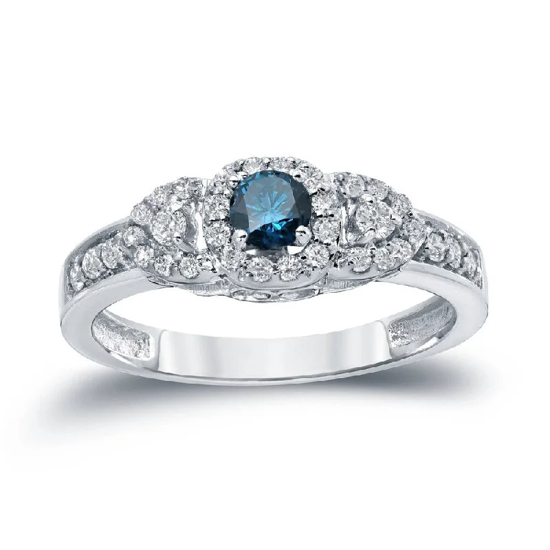 Auriya 3-Stone 1/2ctw Blue Diamond Engagement Ring 14k Gold (H-I, I1-I2)