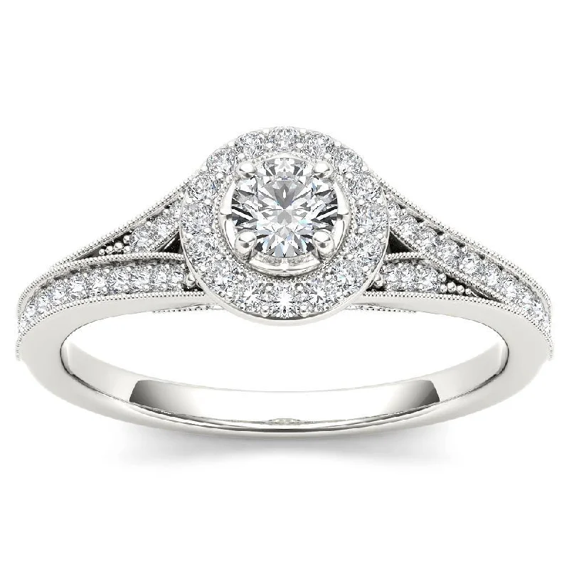 De Couer 14k White Gold 5/8ct TDW Diamond Halo Engagement Ring