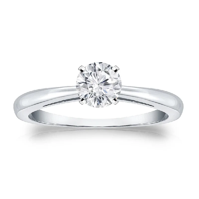 Auriya 14k Gold 1/3 carat TW Round Solitaire Diamond Engagement Ring (H-I, VS1-VS2)