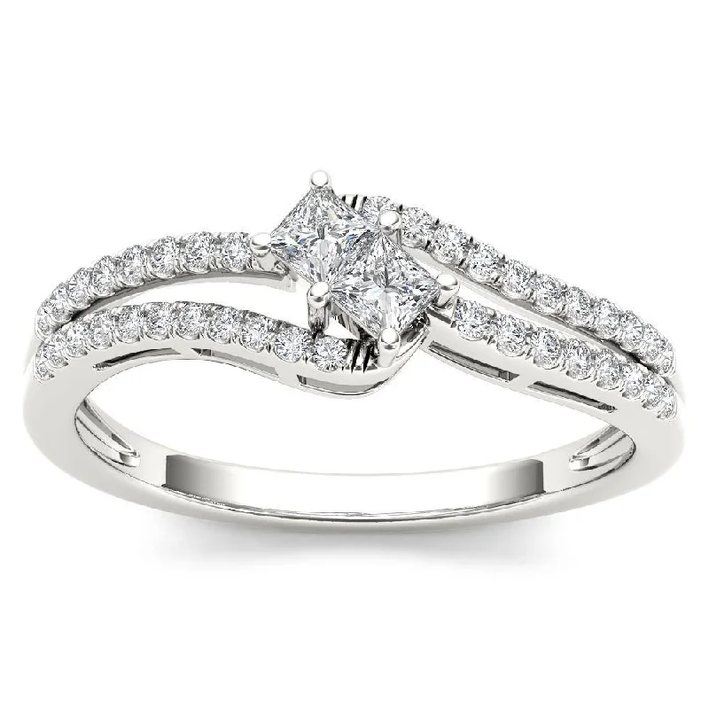 De Couer 14k White Gold 1/3ct TDW Two-Stone Diamond Engagement Ring - White H-I