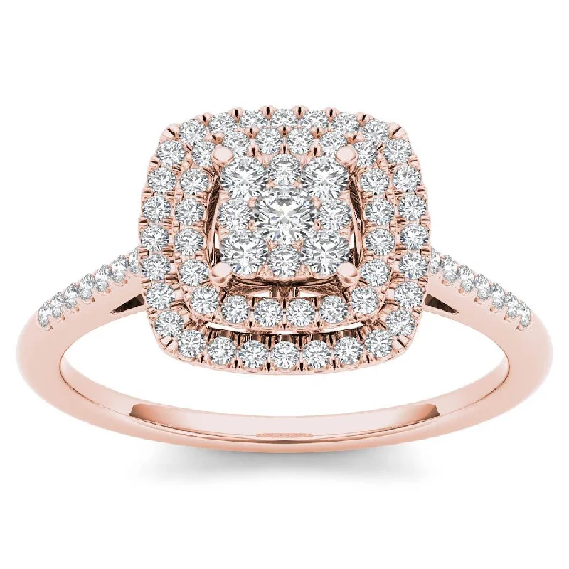 De Couer IGI Certified 14k Rose Gold 1/3ct TDW Diamond Double Frame Engagement Ring - Pink