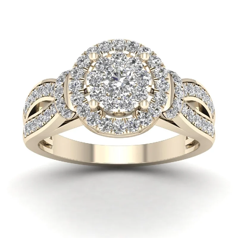 De Couer 3/4ct TDW Diamond Halo Engagement Ring - Yellow