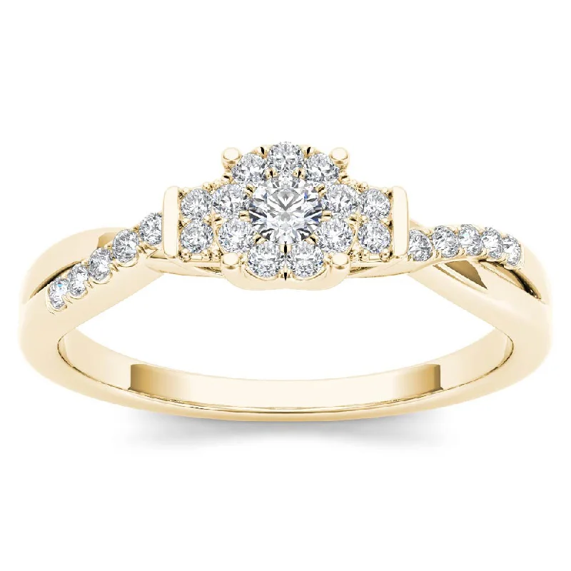 De Couer 10k Yellow Gold 1/4ct TDW Diamond Three-Stone look Engagement Ring