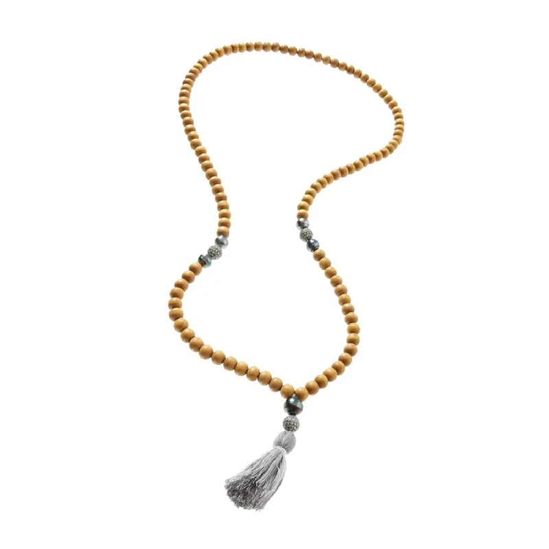 Sandalwood Tahitian Pearl Diamond Mala Necklace