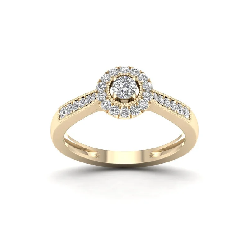 De Couer IGI Certified 1/3ct TDW Diamond Halo Engagement Ring - Yellow