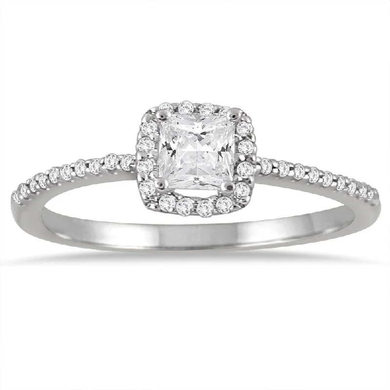 5/8 Carat TW Princess Cut Halo Diamond Engagement Ring in 10K White Gold