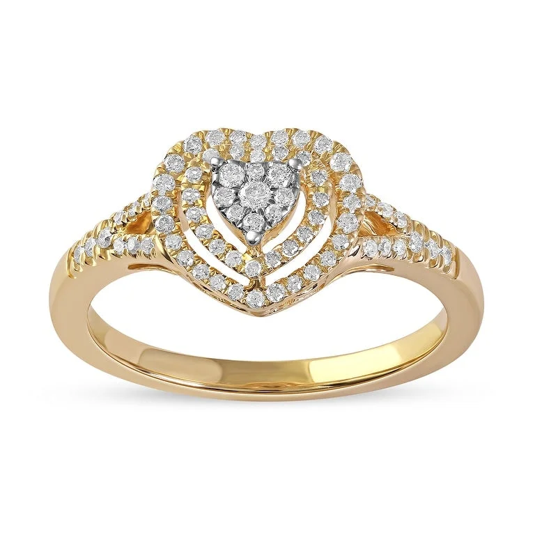 De Couer 1/4ct TDW Diamond Cluster Heart Shape Engagement Ring in 10k Yellow Gold