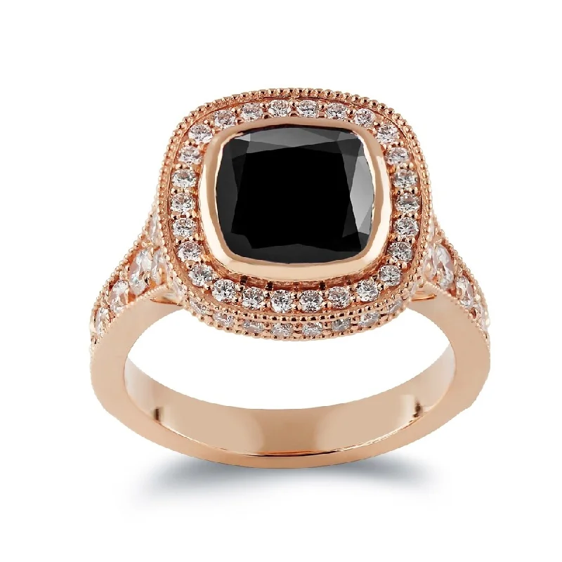 Auriya 14k Gold 4 7/8ctw Vintage Cushion-cut Halo Black Diamond Engagement Ring (H-I, SI1-SI2)