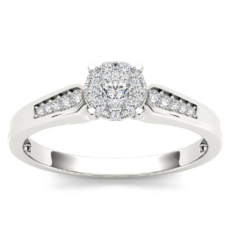 De Couer 10k White Gold 1/4ct TDW Diamond Cluster Engagement Ring - White H-I