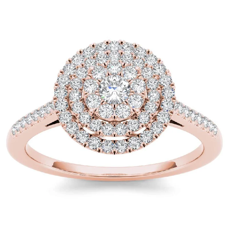 De Couer 14k Rose Gold 1/3ct TDW Diamond Double Frame Engagement Ring - Pink