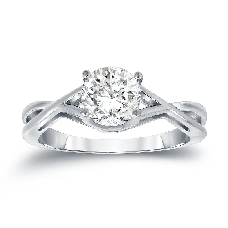 Platinum Round 1ct TDW Diamond Solitaire Engagement Ring by Auriya (H-I, I1-I2)