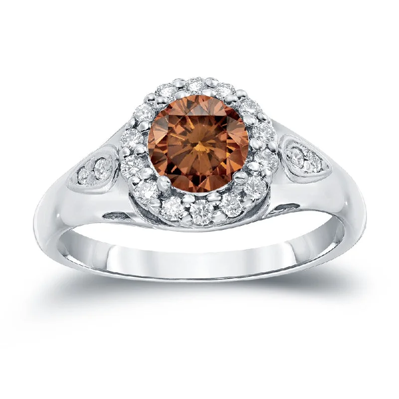 Auriya 1 1/4ct TDW Round Brown Diamond Halo Engagement Ring 14k Gold (H-I, SI1-SI2)