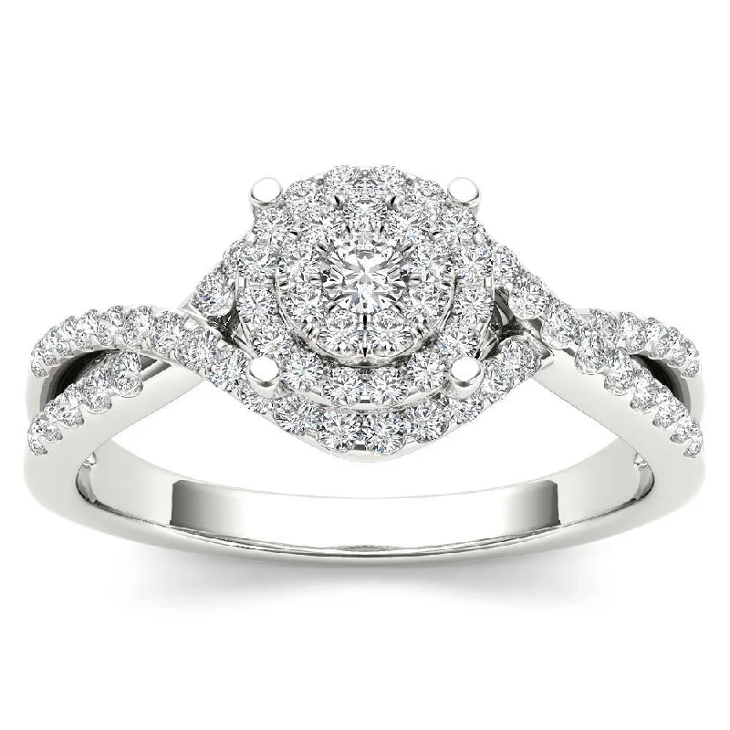 De Couer IGI Certified 10k White Gold 1/2ct TDW Diamond Double Halo Engagement Ring