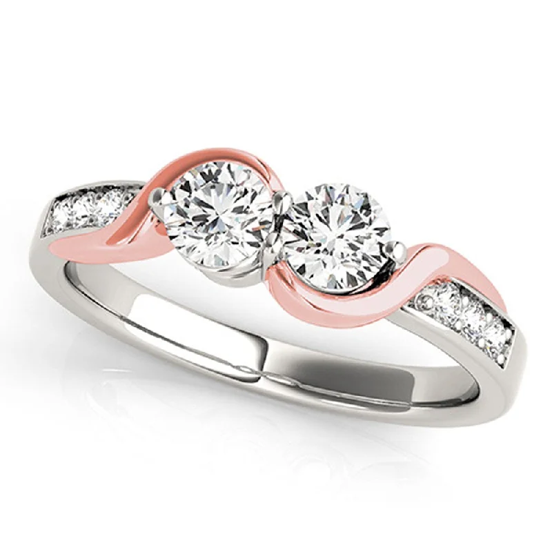 Auriya 1ct TDW Round Two Stone Diamond Engagement Ring 14k Two-Tone Rose and White Gold (H-I, SI1-SI2)