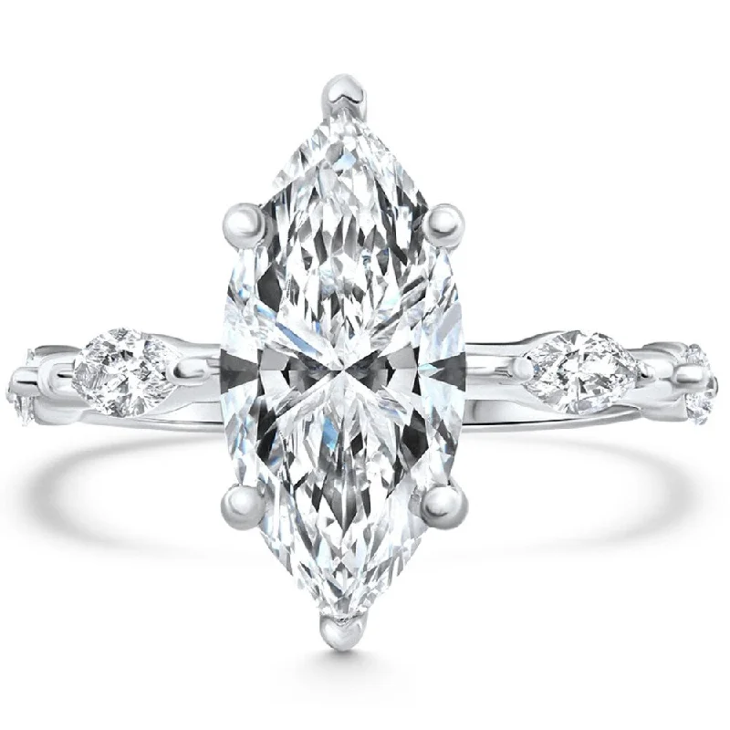 Certified 3.50Ct Marquise Diamond Engagement Ring 14k White Gold Lab Grown