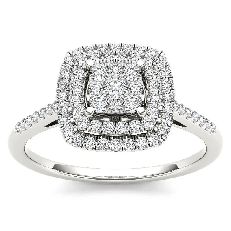 De Couer IGI Certified 14k White Gold 1/3ct TDW Diamond Double Frame Engagement Ring - White H-I - White H-I