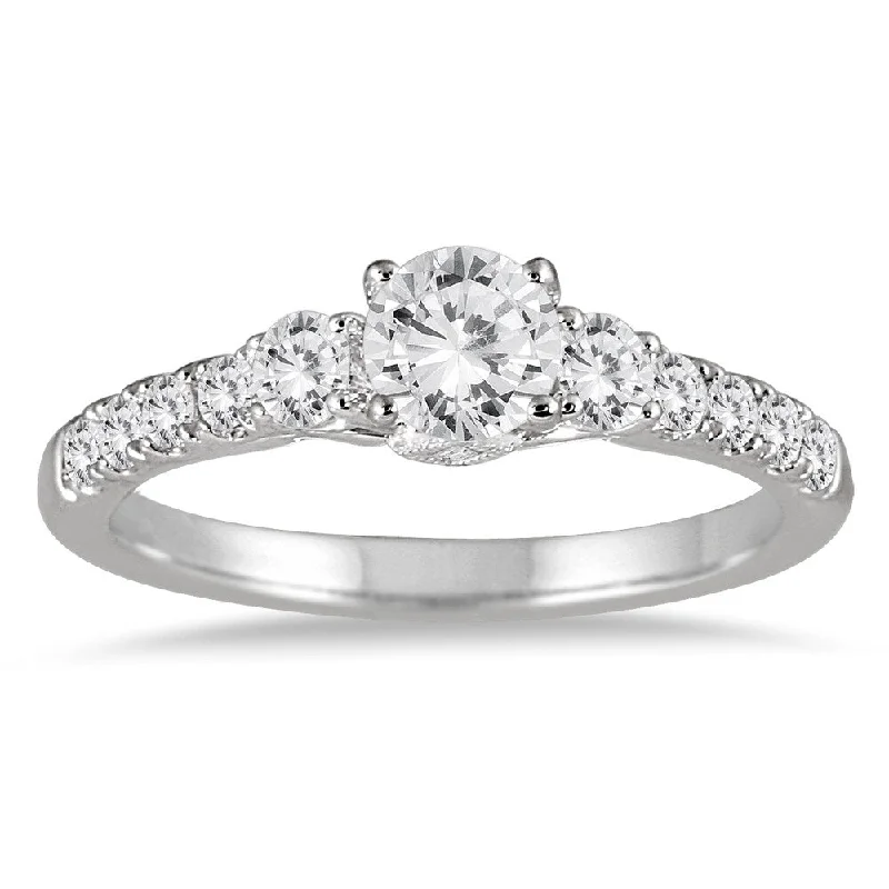 1 Carat TW Three Stone Diamond Engagement Ring in 14K White Gold