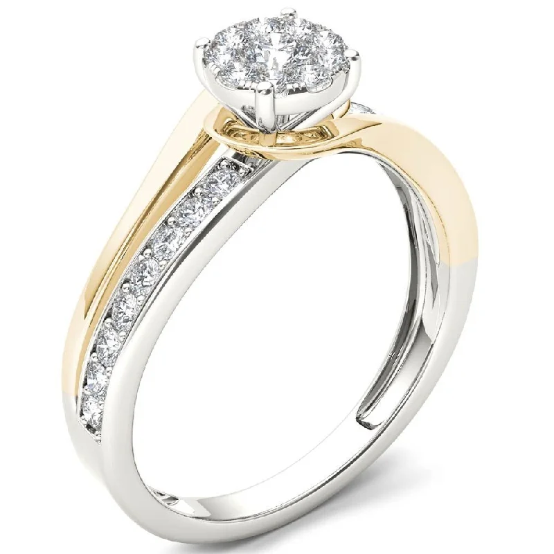 De Couer 10k Yellow Two-Tone White Gold 3/8ct TDW Diamond Bypass Cluster Engagement Ring