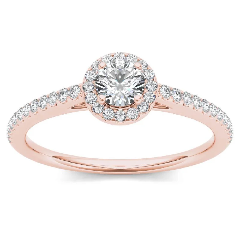 De Couer IGI Certified 14k Rose Gold 1/2ct TDW Diamond Halo Engagement Ring - Pink