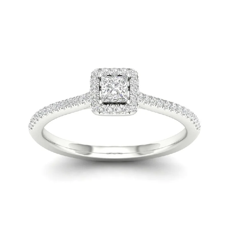 De Couer 10k Gold 1/3ct TDW Diamond Halo Engagement Ring - White