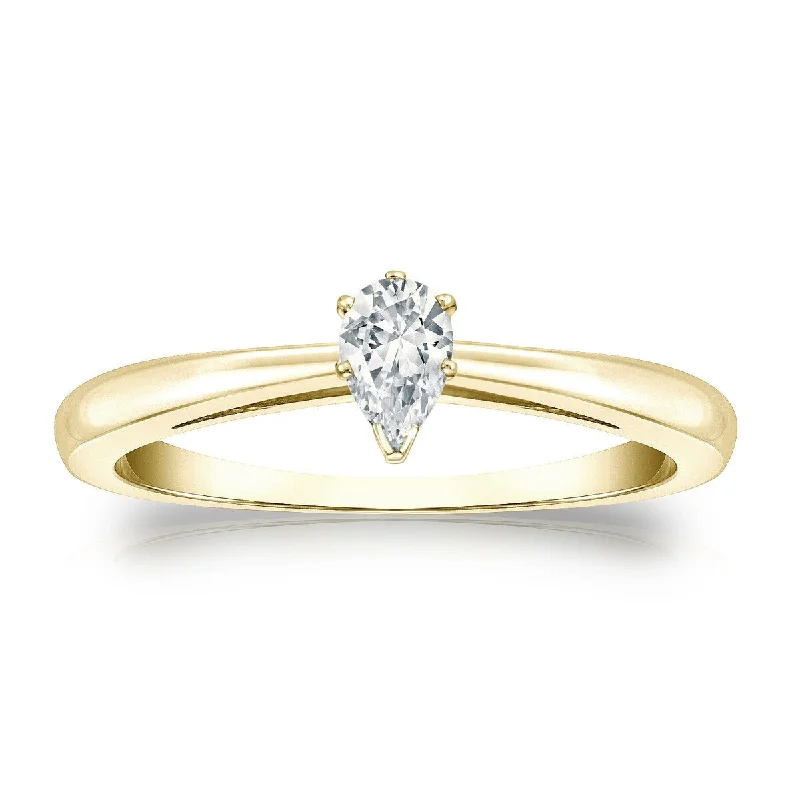 Auriya 14k Gold 1/4ctw Pear Shape Solitaire Diamond Engagement Ring (G-H, VS1-VS2)