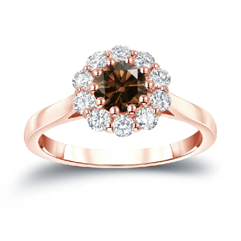 Auriya 14k Gold 1ctw Brown Diamond Halo Engagement Ring (H, I1-I2)