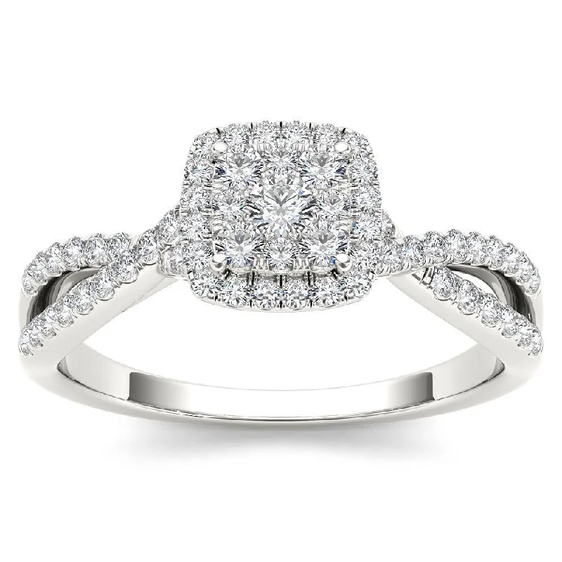 De Couer 10k White Gold 1/2ct TDW Diamond Halo Engagement Ring