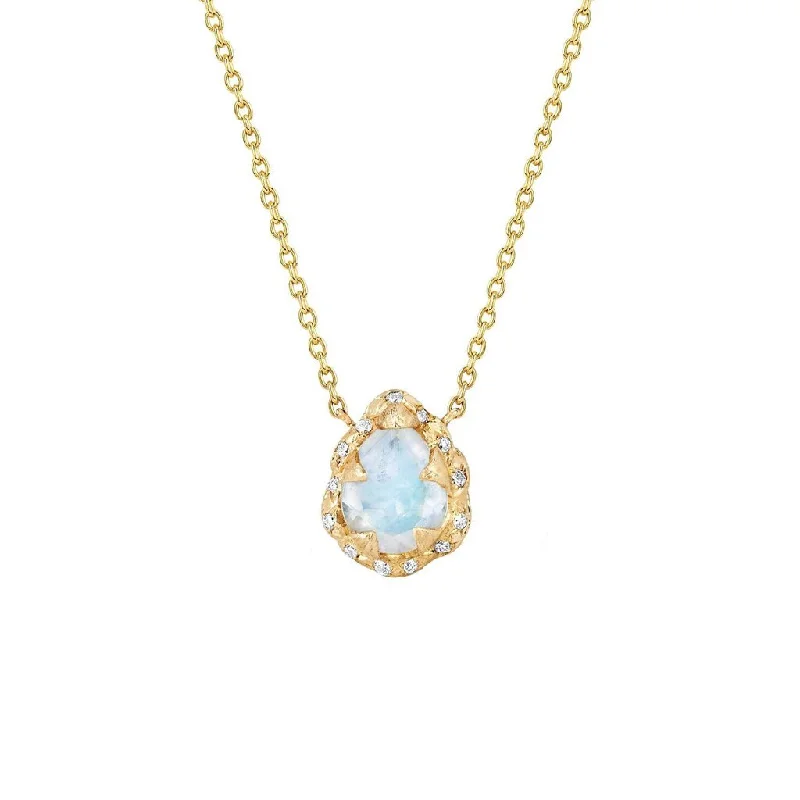 Micro Queen Water Drop Moonstone Necklace with Sprinkled Diamonds