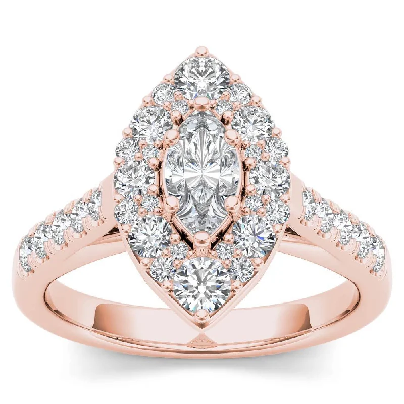 De Couer 14K Rose Gold 1 1/2ct TDW Marquise Shape Diamond Halo Engagement Ring - Pink