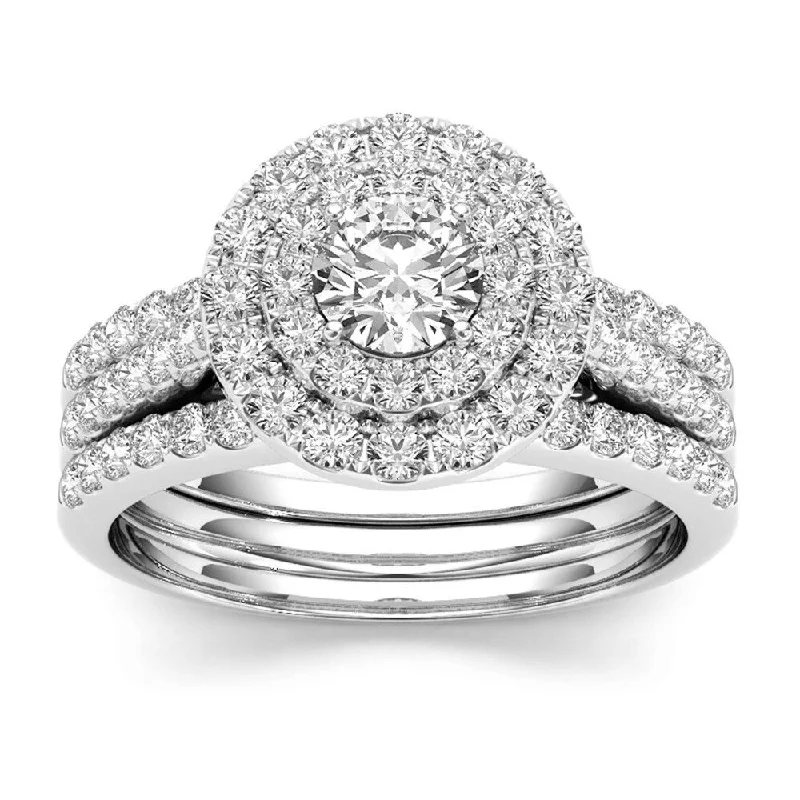 De Couer 10k White Gold 1 1/2ct TDW Double Halo Diamond Engagement Ring