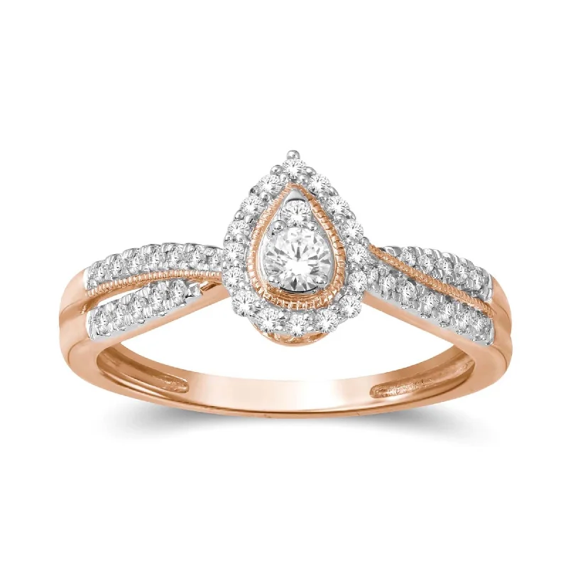 De Couer 1/3ct TDW Diamond Pear Shape Halo Engagement Ring in 10k Gold - Pink