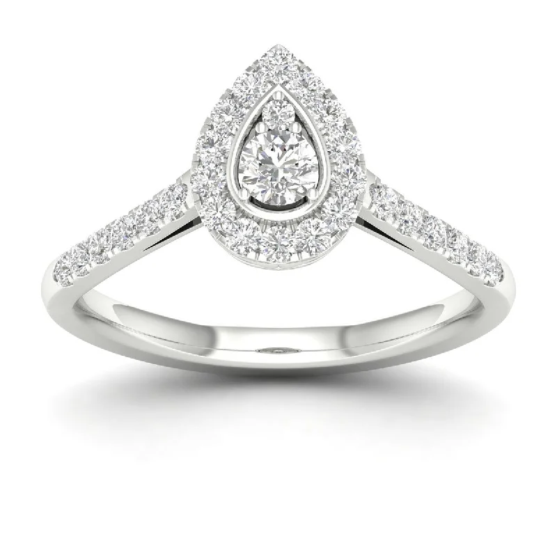 De Couer 10k Gold 1/3Ct TDW Diamond Halo Engagement Ring - White